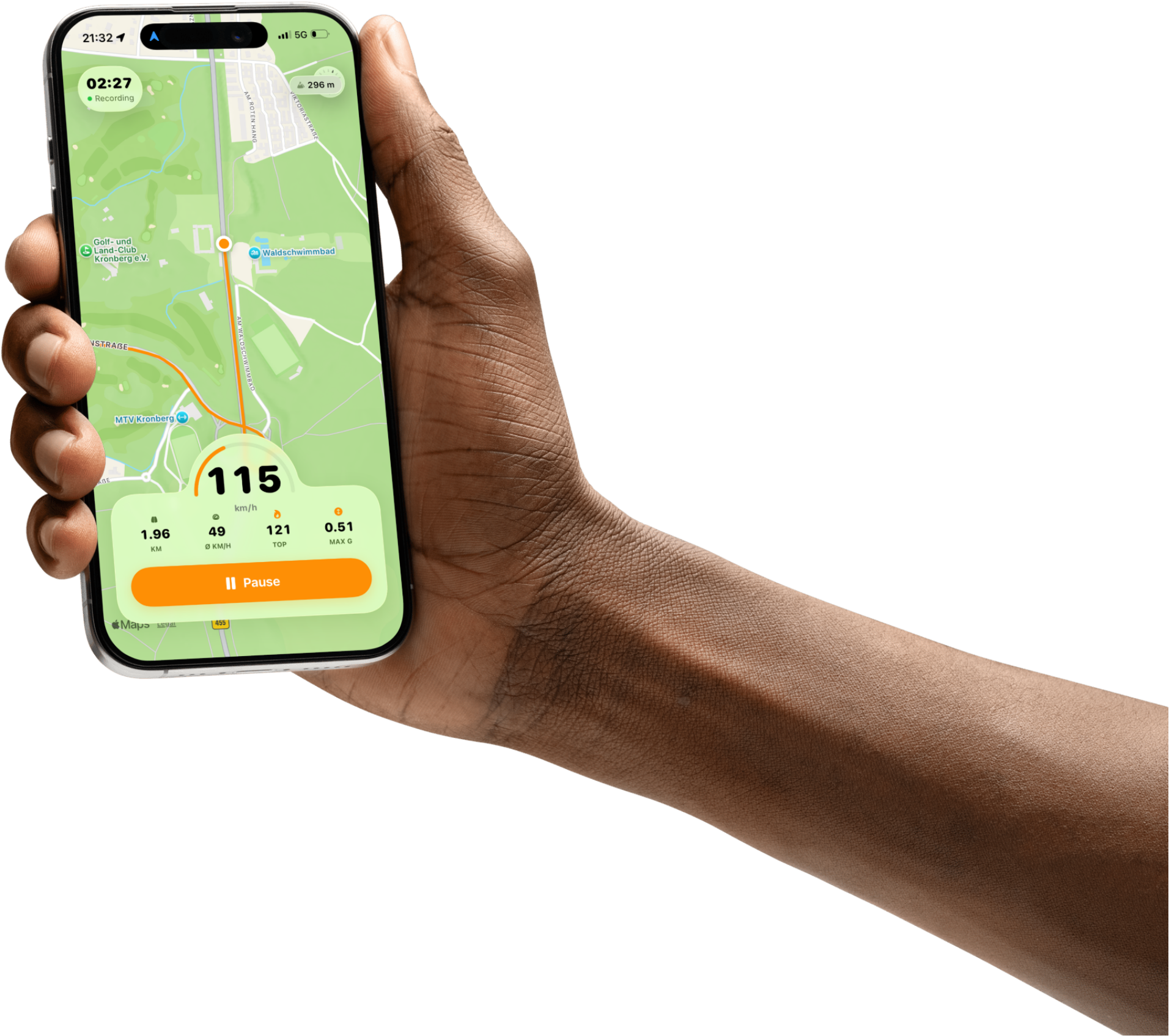 Rovy live speedometer showing real-time speed and GPS route tracking